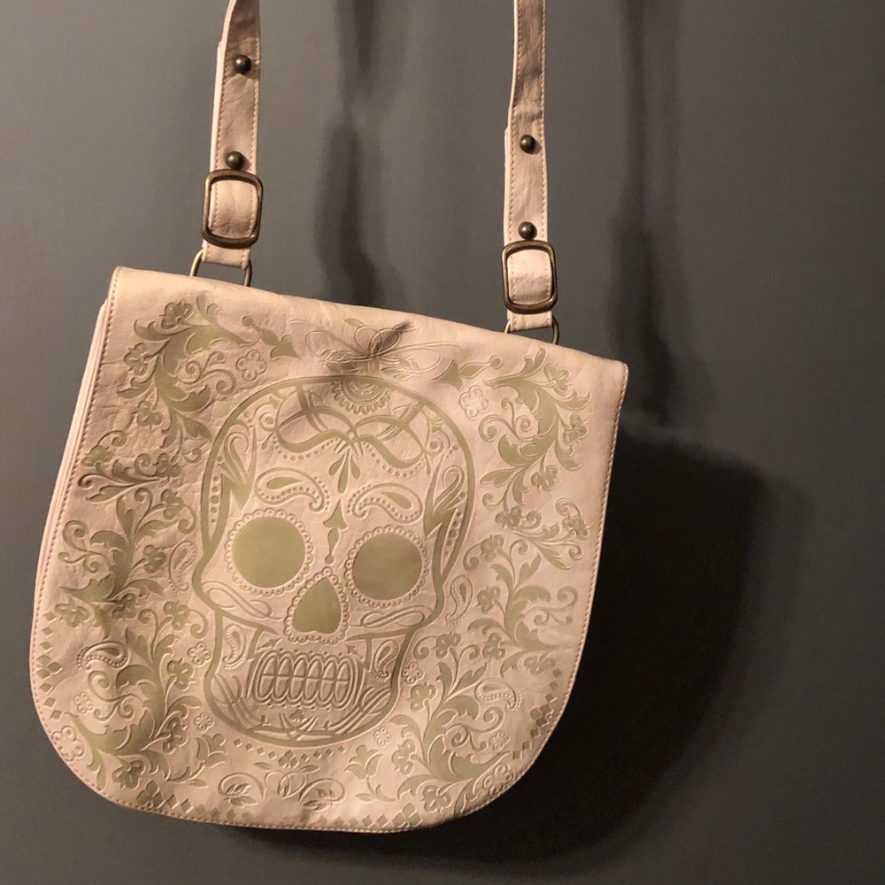 Sugar skull cream/green crossbody bag